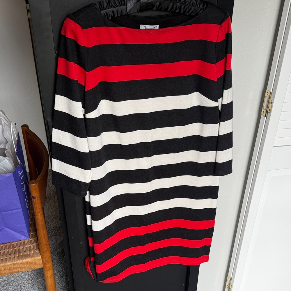 Maggy London Black, Red, and White Striped Dress